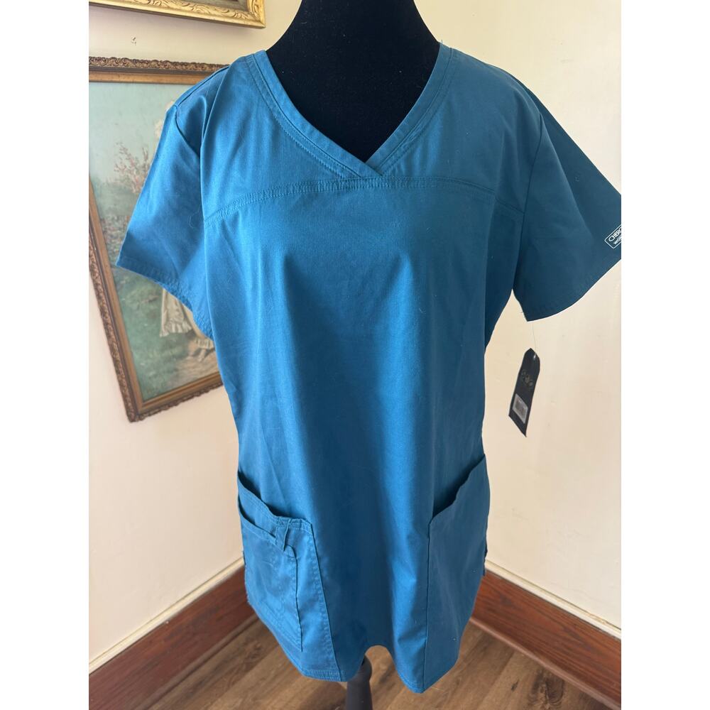 NWT Cherokee Workwear Core Stretch Scrub Top Teal V Neck Pockets M